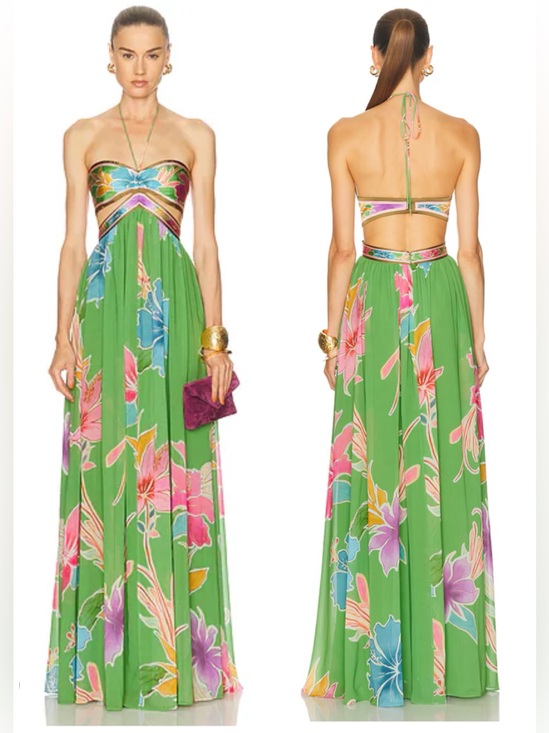 Retrofete Dresses & Skirts - RETROFETE Rabel Hibiscus Kiwi Floral Maxi Cut Out Dress SZ S NWT